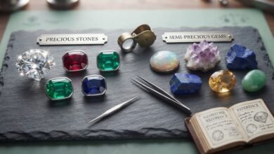 precious stones beside semi-precious gemstones for comparison