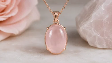 rose quartz pendant on a chain
