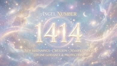 the 1414 angel number on a soft celestial background