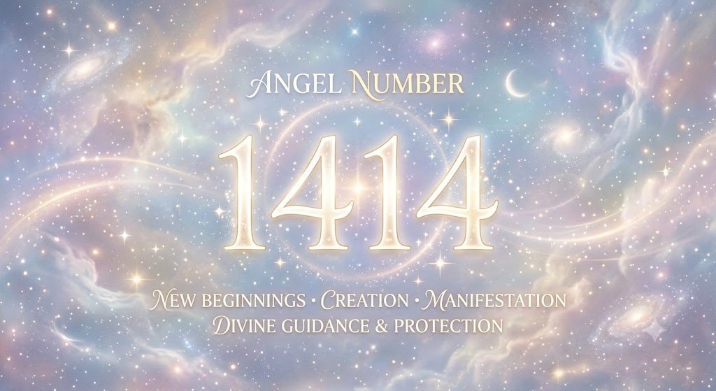 the 1414 angel number on a soft celestial background