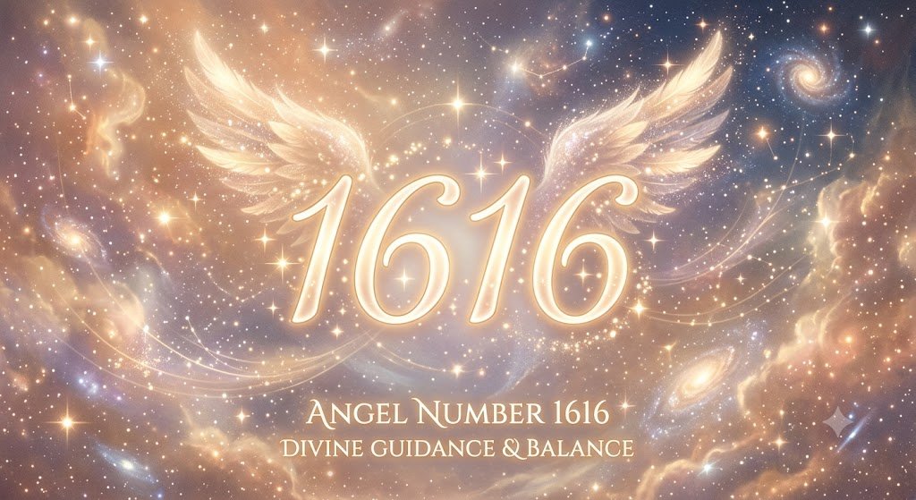 the 1616 angel number on a soft warm celestial background