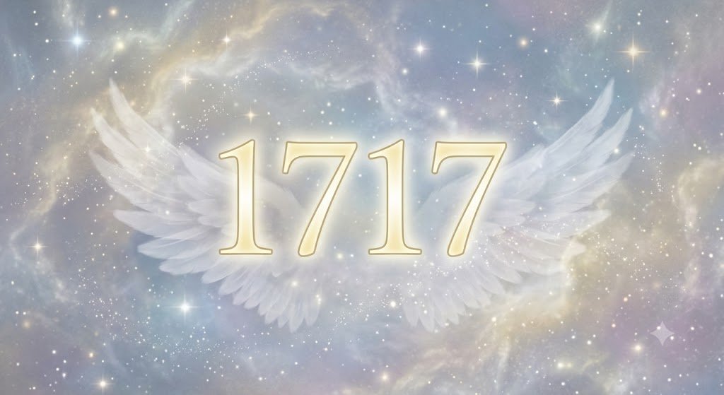 the 1717 angel number on a soft celestial background