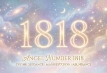the 1818 angel number on a soft celestial background