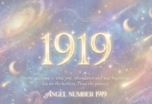 the 1919 angel number on a soft celestial background