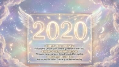 the 2020 angel number on a soft celestial background