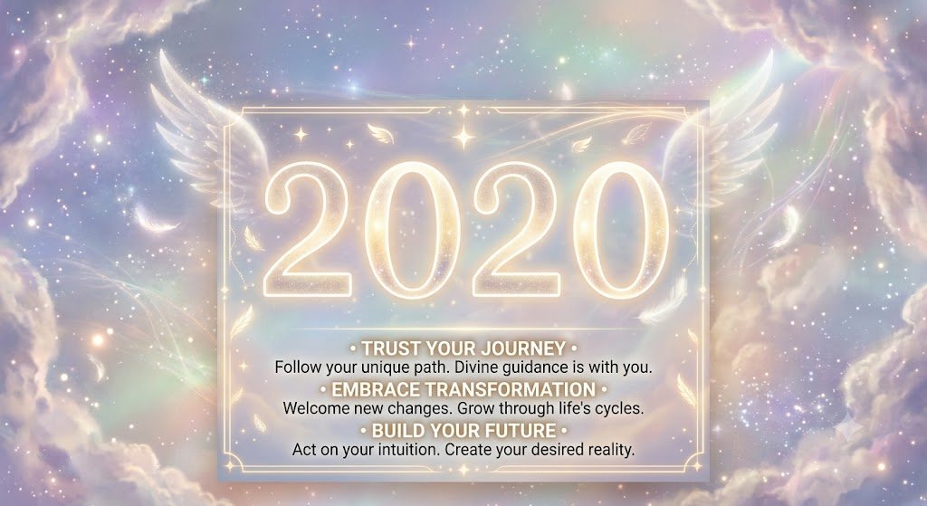 the 2020 angel number on a soft celestial background