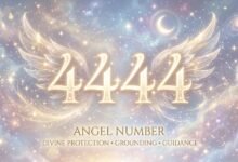 the 4444 angel number on a soft celestial background