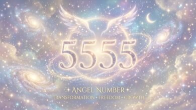 the 5555 angel number on a soft celestial background