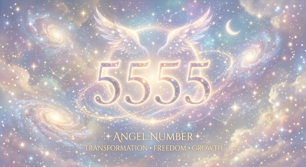 the 5555 angel number on a soft celestial background