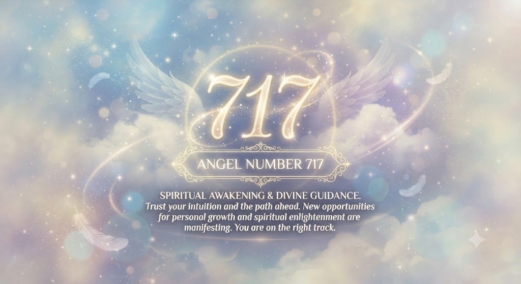 the 717 angel number on a soft celestial background