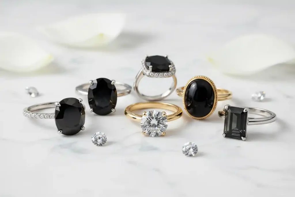 black engagement ring stones